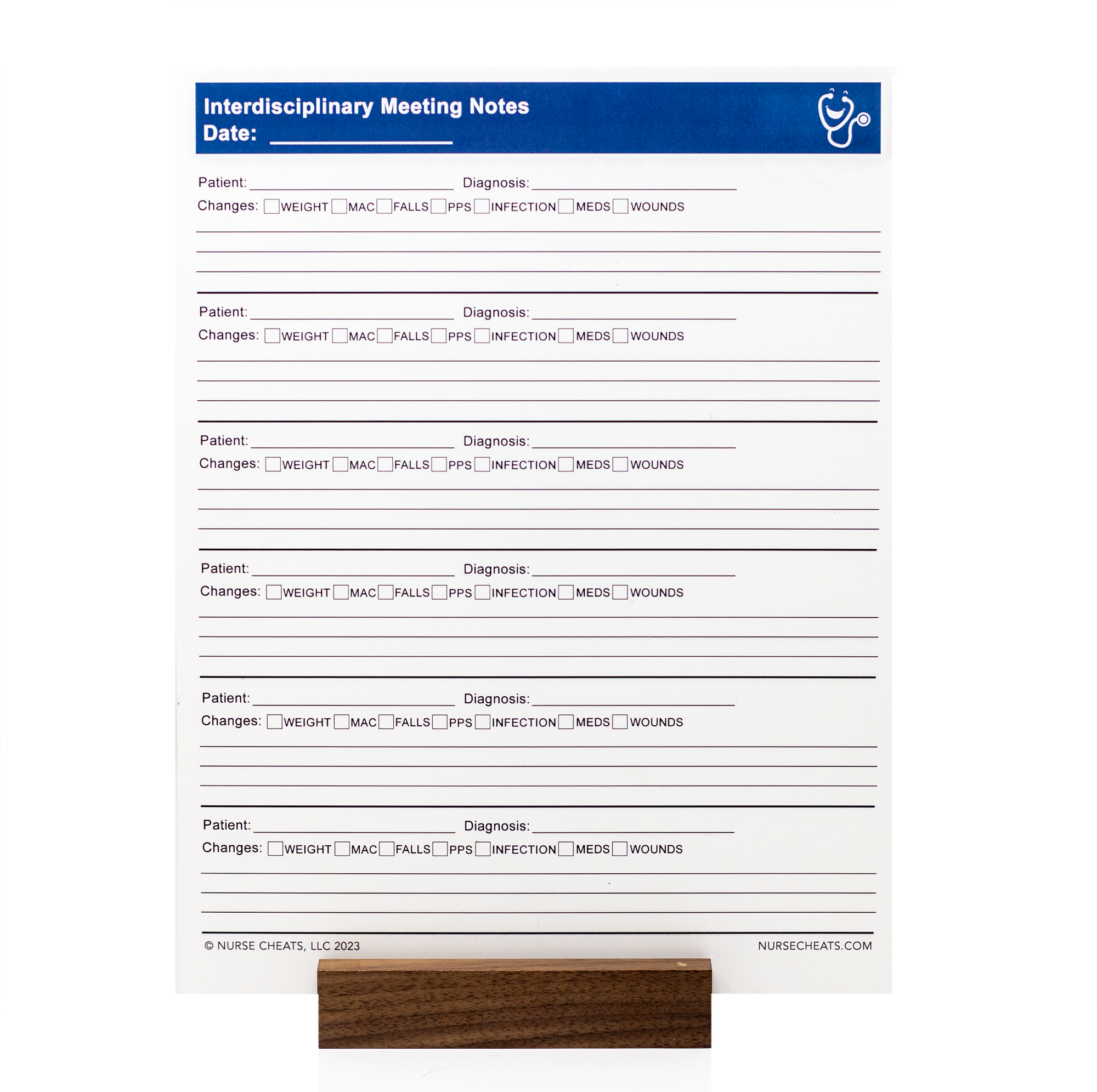 Our Ultimate Hospice resource bundle includes an Interdisciplinary Meeting Notes form on synthetic material for copying. Not recommended for automatic feeders.