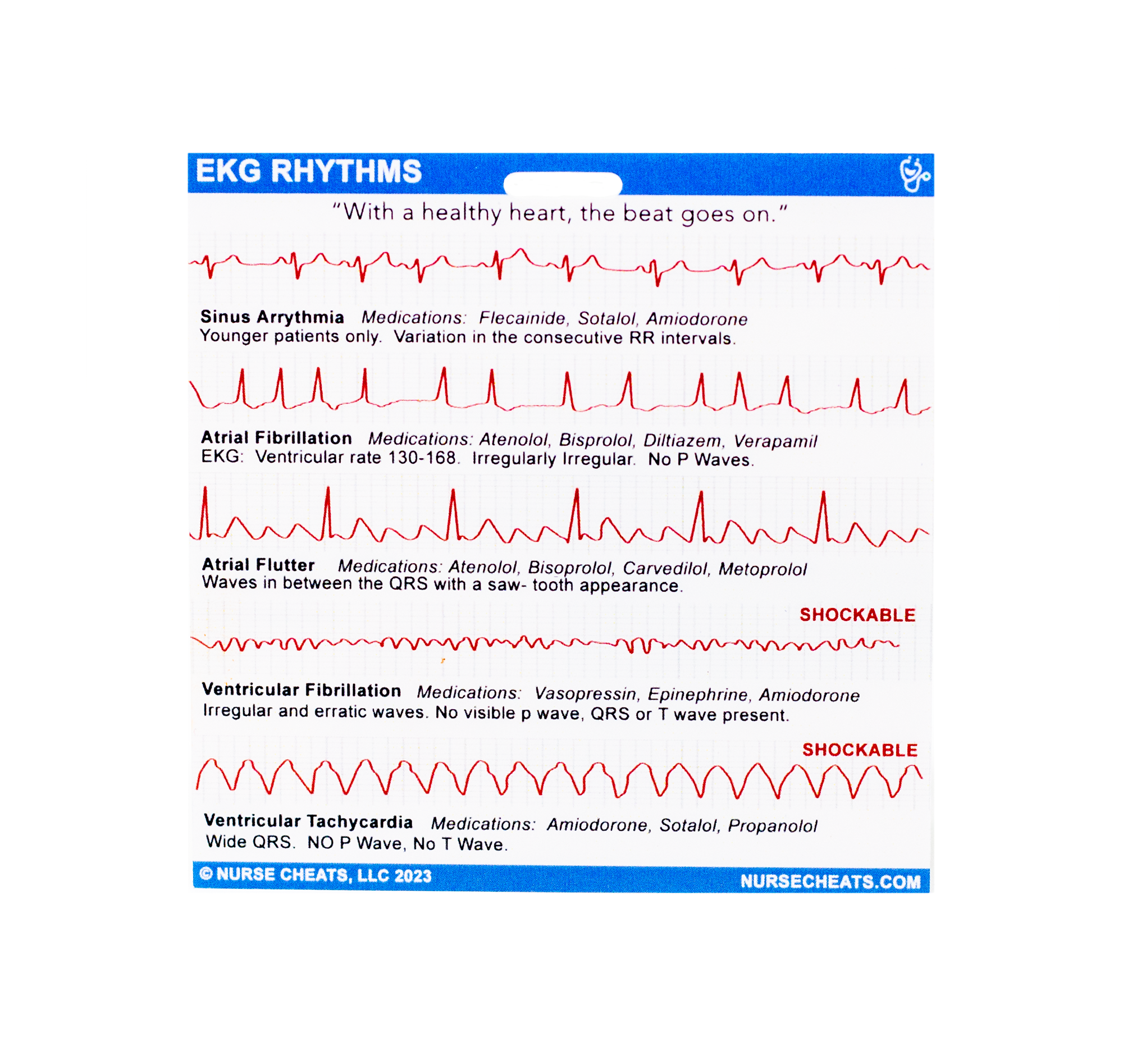 Side 1 of our EKG Badge Buddy contains EKG Heart Rhythms and more.