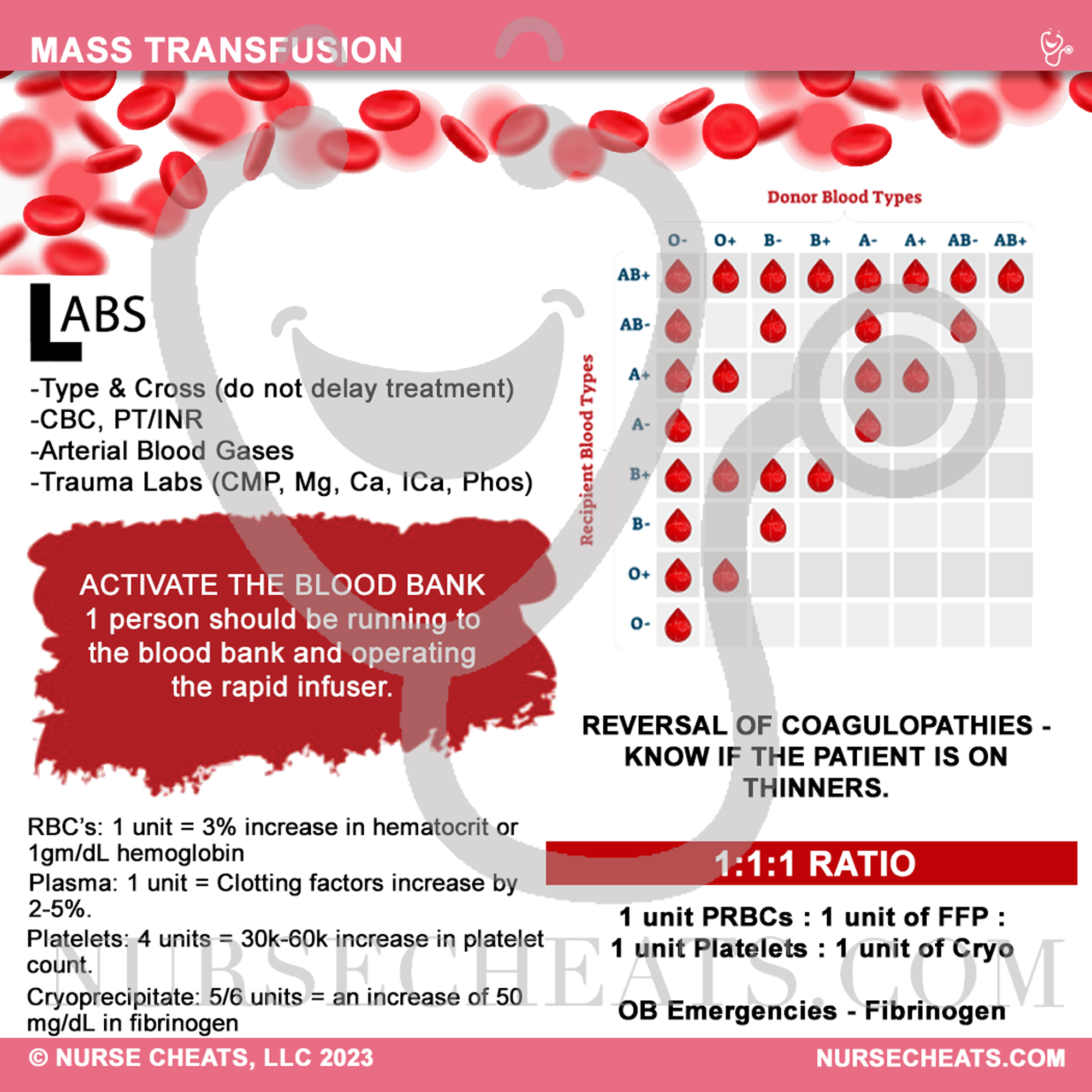 Side One contains lab information, donor information, transfusion information.