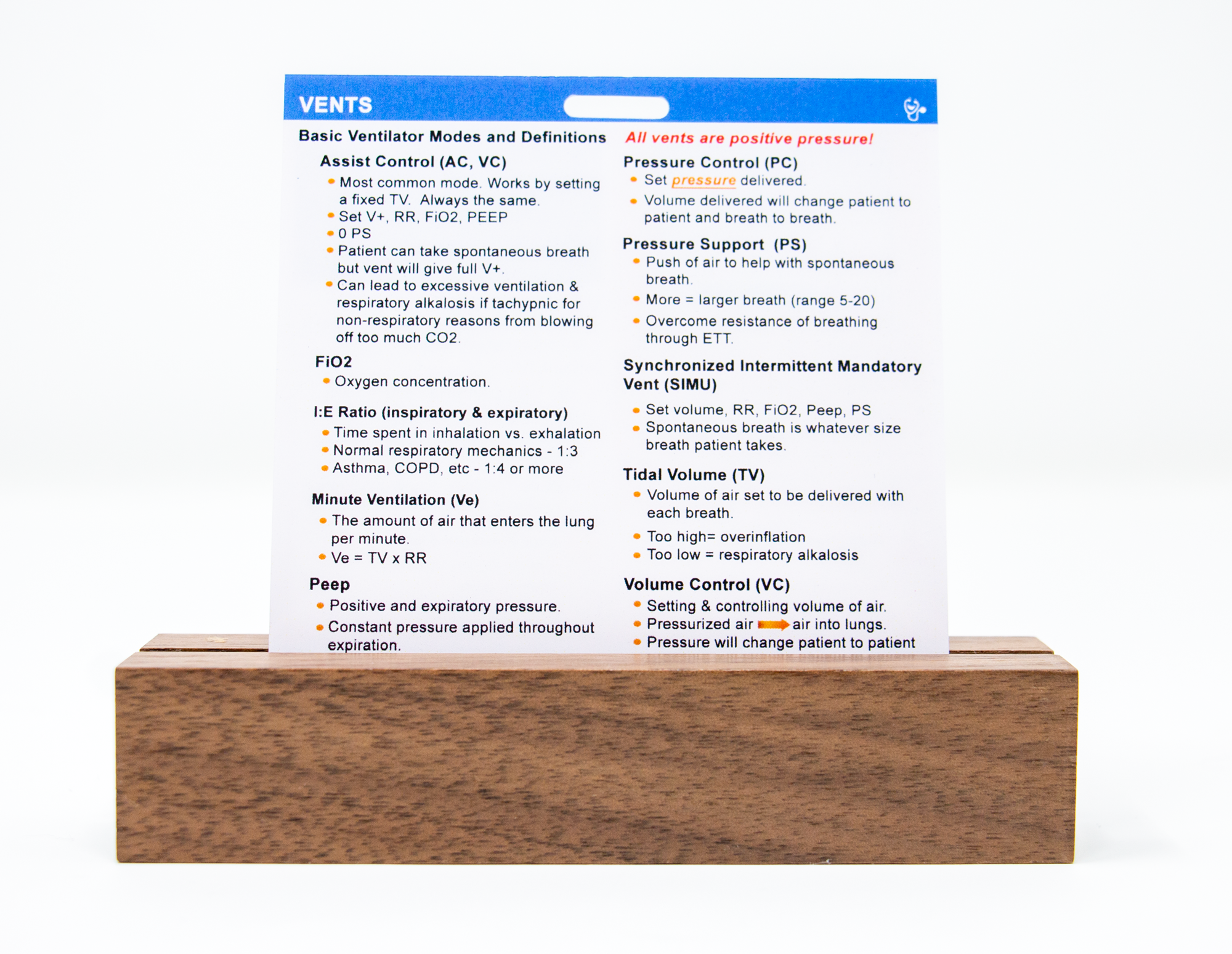 Our Vents badge for inpatient nurses is a critical badge to have if you work anywhere there are bi-paps and ventilation. It contains necessary information including alarms, monitoring tips and more.