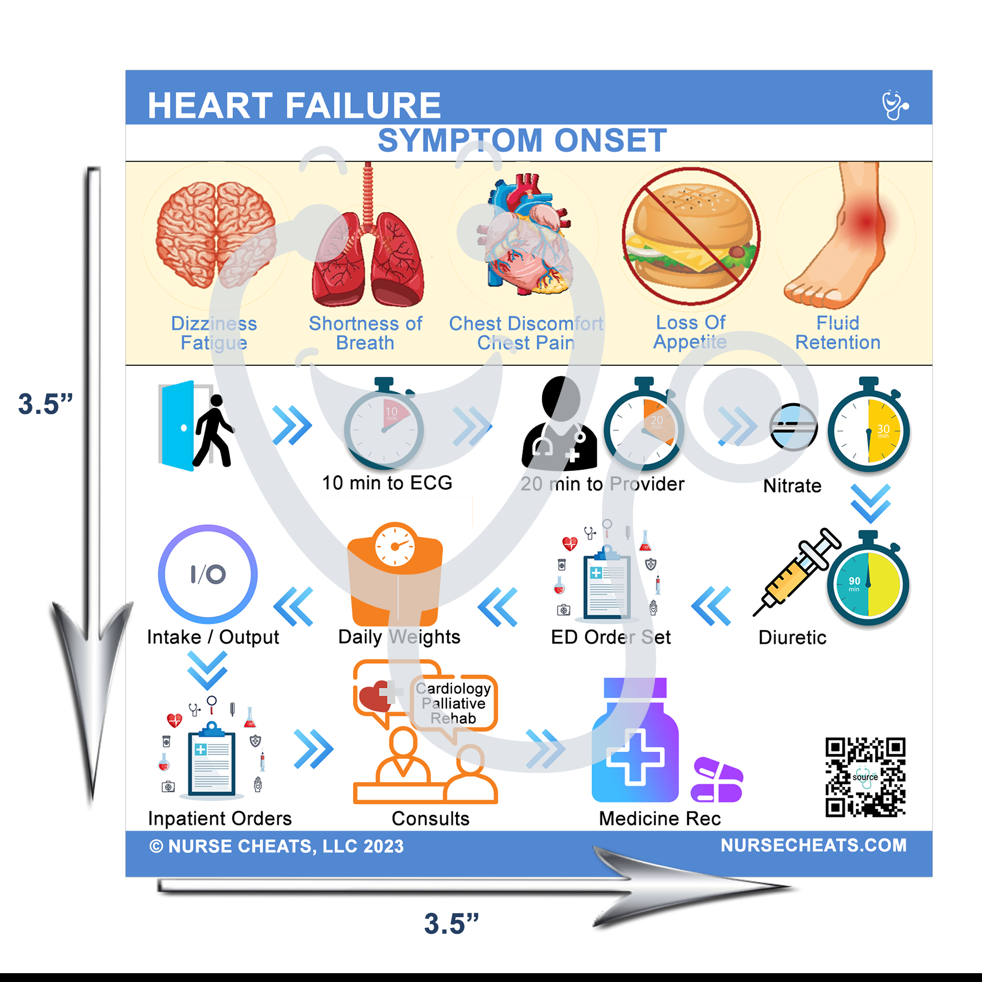 Our heart failure badge buddy measures 3.5" x 3.5".