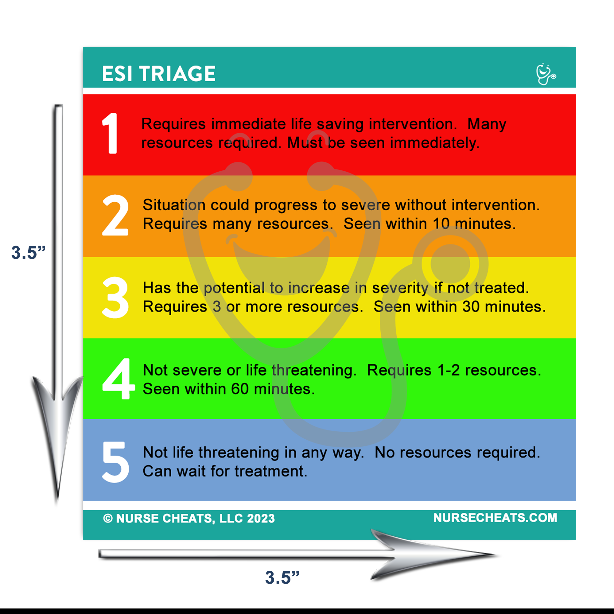 The size of our ESI Triage Badge buddy measures 3.5" x 3.5".