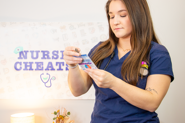 ICU Nurse Emily looking at our badge