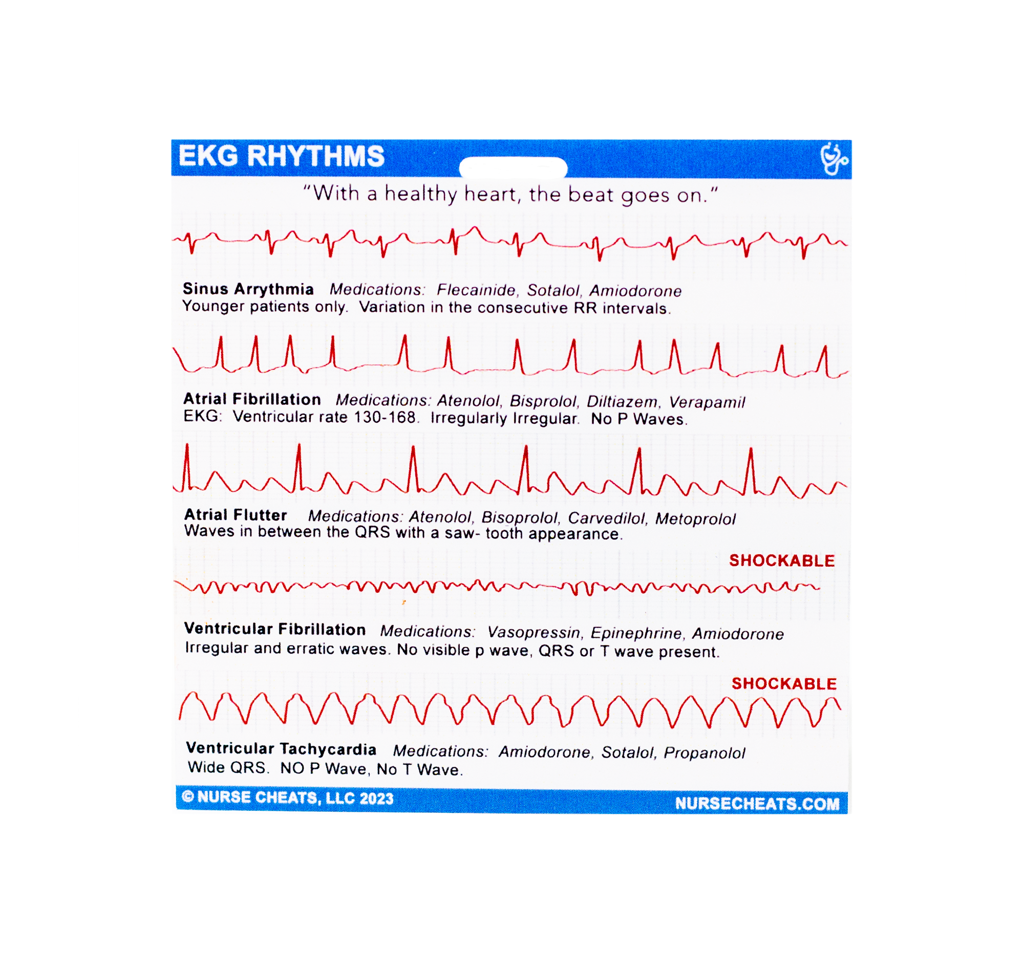 Side 1 of our EKG Badge Buddy contains EKG Heart Rhythms and more. 