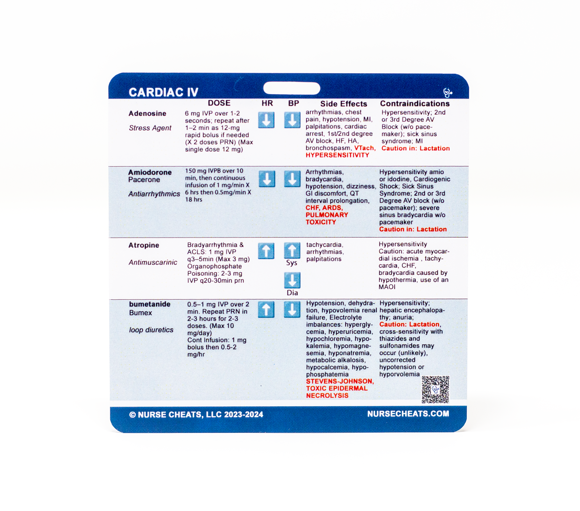 Our cardiac drips badge contains popular cardiac drips used in inpatient care. Perfect for critical care and telemetry nurses working inpatient in a hospital.  This badge has been verified by a Pharmacist.