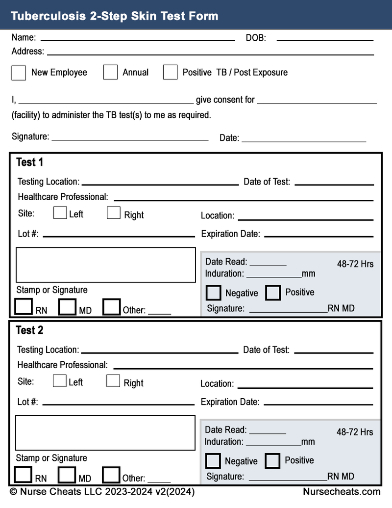Two 2 step tuberculosis test blank printable 
