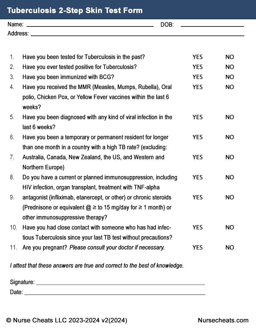 This two (2) step Tuberculosis form is perfect for nurses that are seeking out new careers and need a blank two step TB form for their new employer.