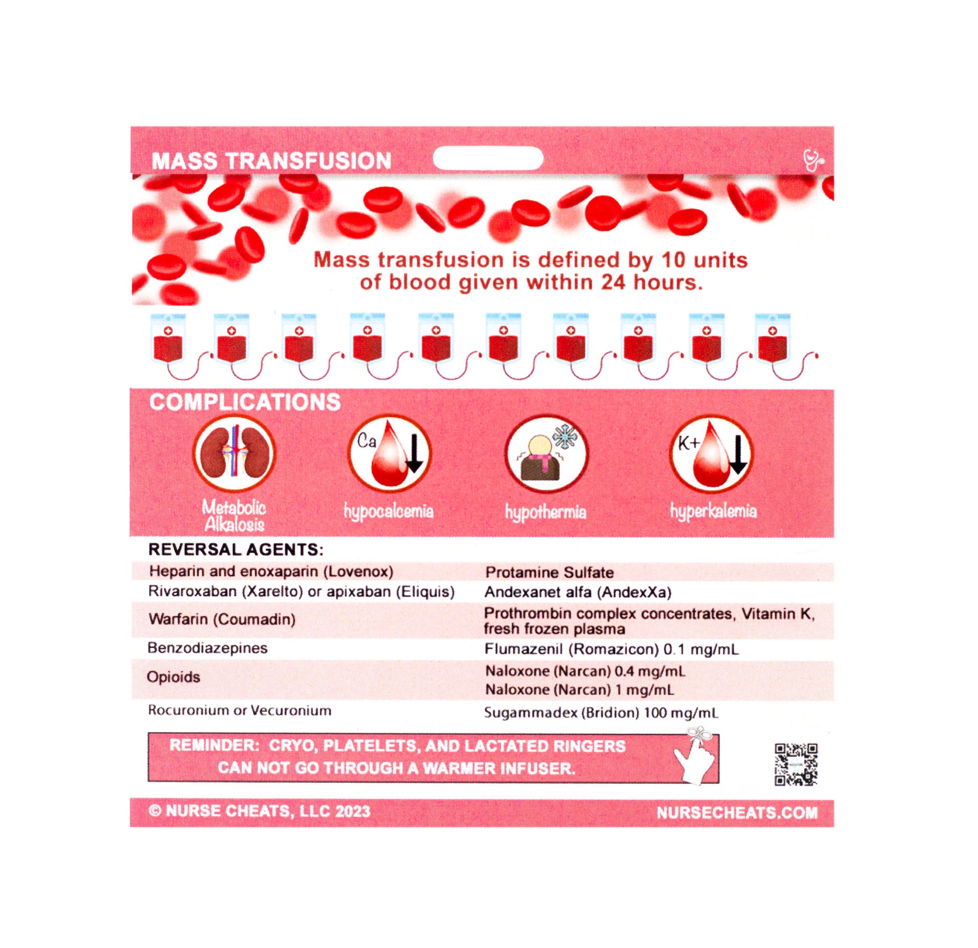 This Mass Transfusion Protocol badge is invaluable for trauma nurses.&nbsp; Contains information related to Mass Transfusion protocol for traumas.&nbsp; Includes protocols, reversal agents, and more. <meta charset="utf-8">Our Mass Transfusion protocol badge is perfect for new trauma nurses.