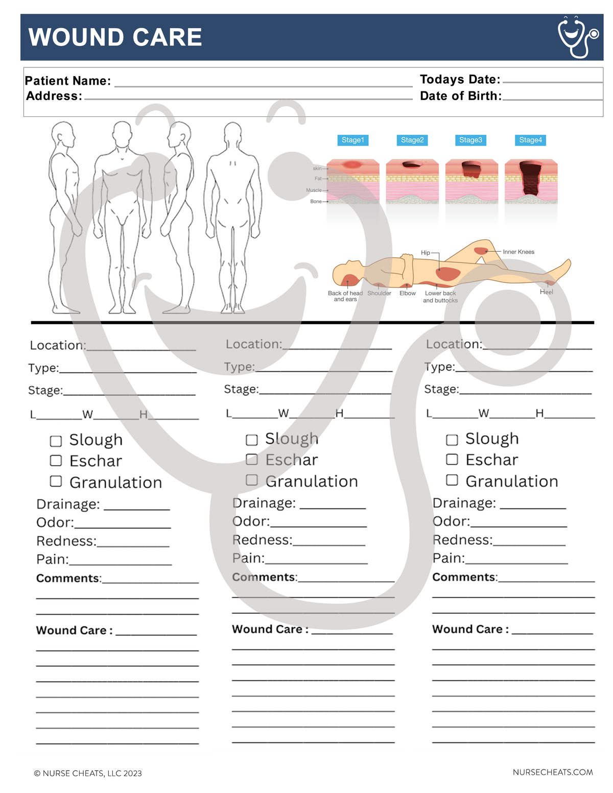 Wound Care Form for Home Care/Hospice/Inpatient Nurses