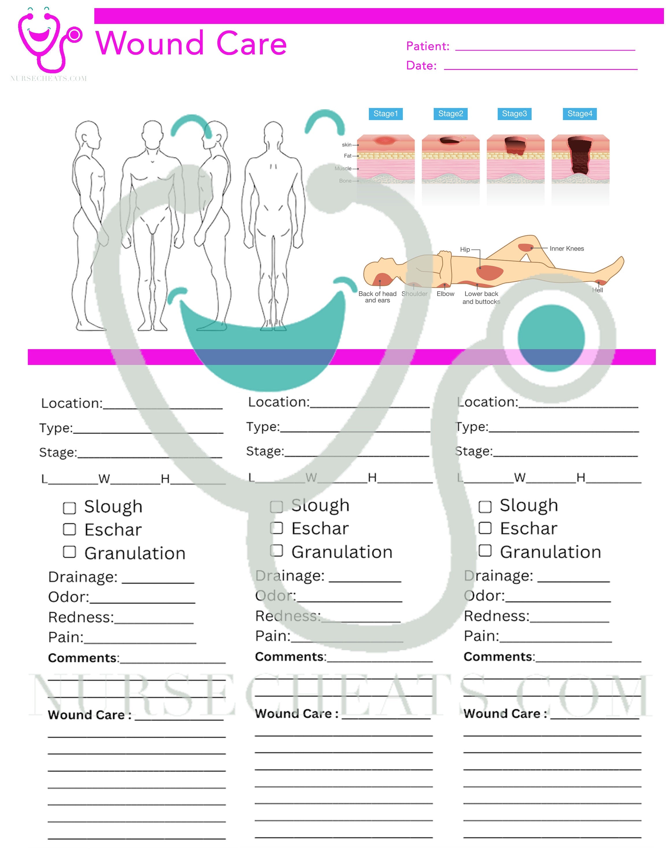 This is a wound care tracking form for acute care , home and hospice care settings. This form is great for all nurses and nursing students. Just download and print :)