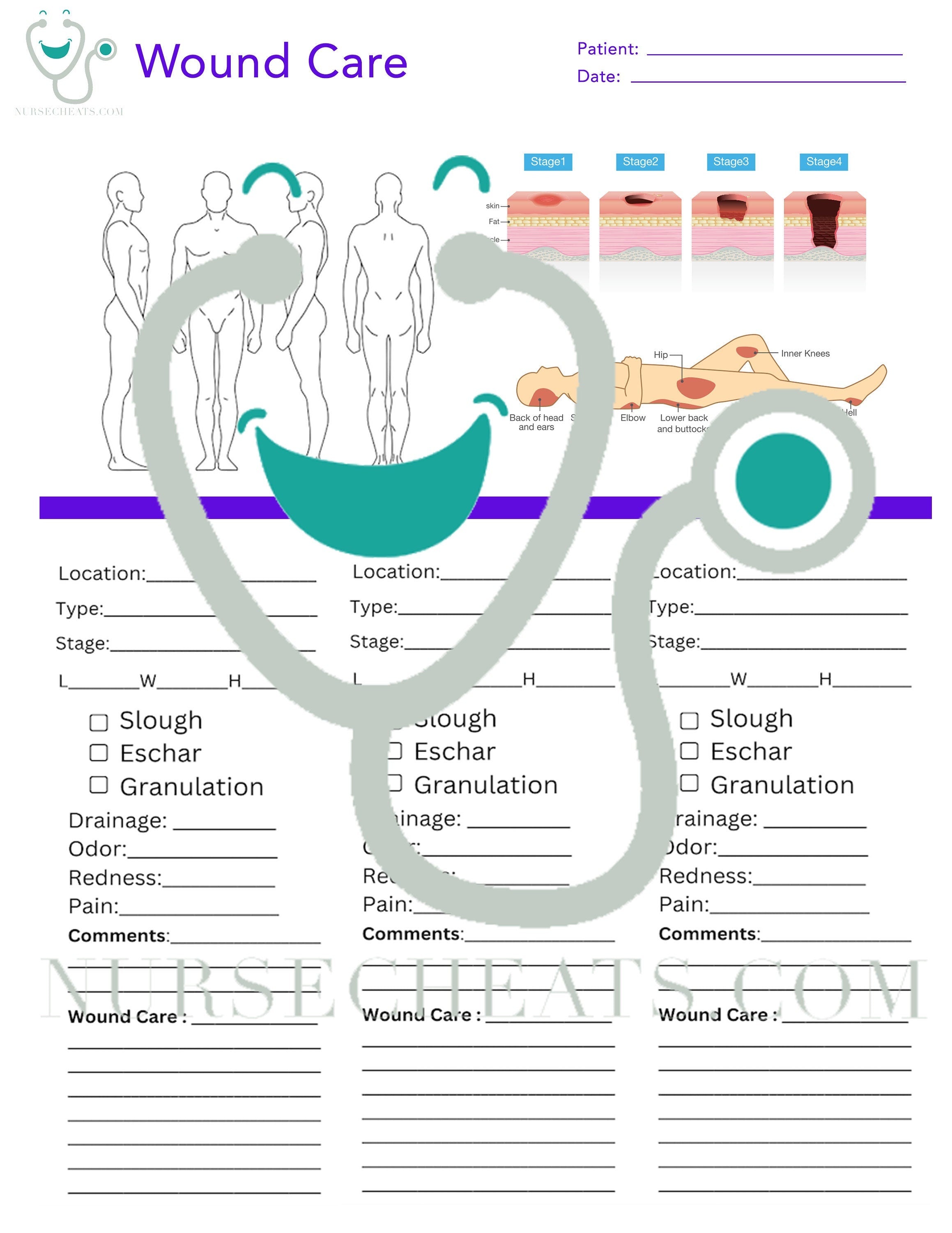 This is a wound care tracking form for acute care , home and hospice care settings. This form is great for all nurses and nursing students. Just download and print :)