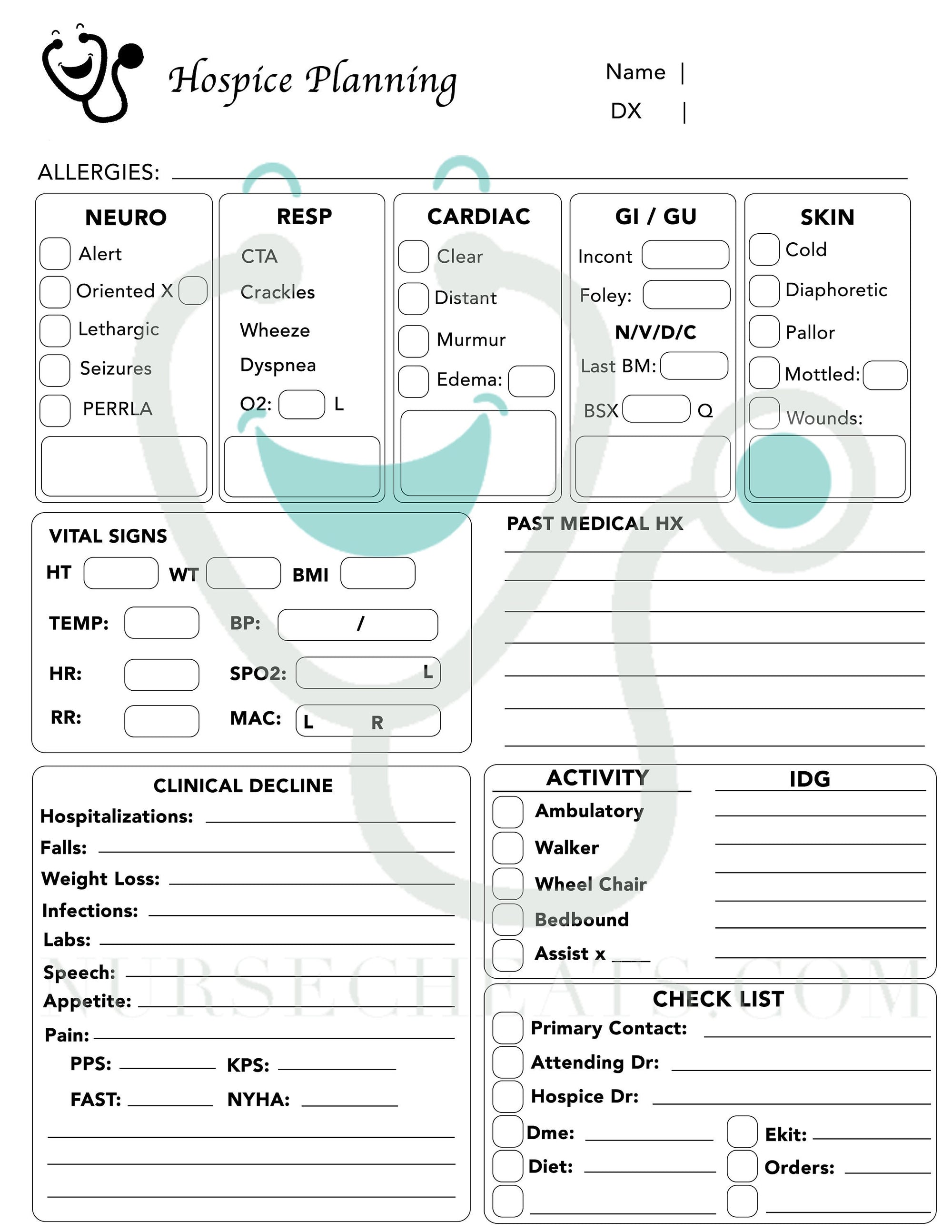 Hospice Assessment Form for Nurses